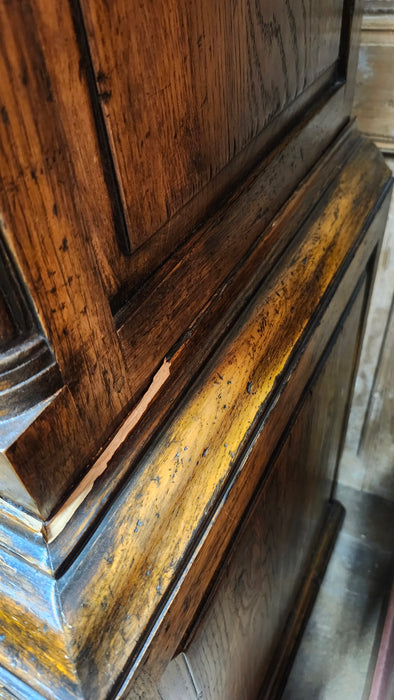 2 PIECE DARK OAK CABINET WITH QUARTER COLUMNS