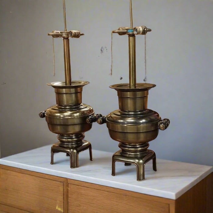 PAIR OF STIFFEL HEAVY BRASS ORIENTAL TABLE LAMPS