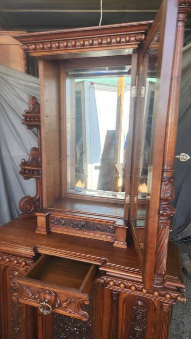 LATE 19TH CENTURY FRENCH WALNUT GOTHIC REVIVAL CARVED CORNER CABINET WITH CURIO - SIGNED V. AIMONE.96