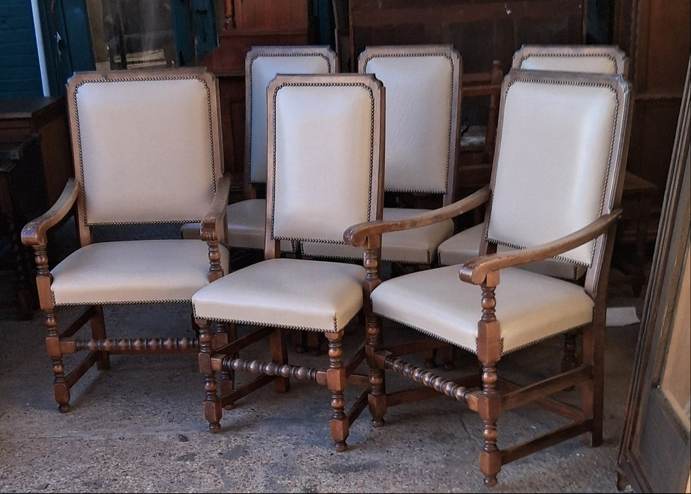 PAIR OF 2 OAK AND BEIGE LEATHER ARM CHAIRS