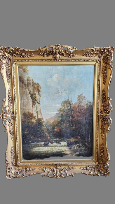 LARGE LATE 19TH CENTURY VERTICAL LANDSCAPE PAINTING OF CLIFFS