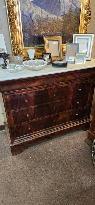 LOUIS PHILIPPE WHITE MARBLE TOP MAHOGANY CHEST