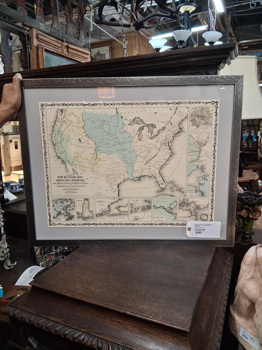 FRAMED COPY OF MILITARY DIVISIONS AMERICA MAP 1867 - JOHNSON AND BROWNING