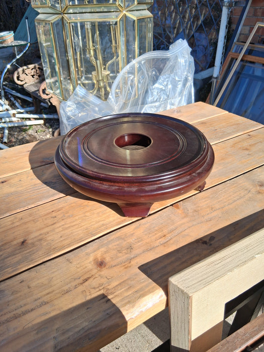 PAIR OF ROUND BLACK WOOD ASIAN BASE
