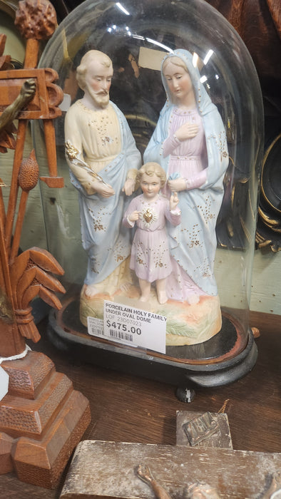 PORCELAIN HOLY FAMILY UNDER OVAL DOME