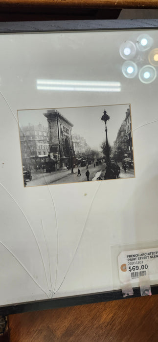FRENCH ARCHITECTURAL PRINT STREET SCENE AS IS