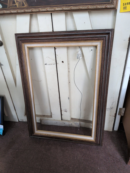 RUSTIC WOOD FRAME WITH GOLD FILLET AND LINEN