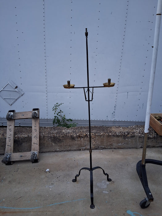 TALL IRON AND BRASS CANDLE HOLDER