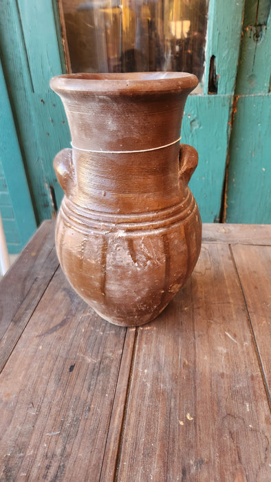 RED CLAY VASE WITH TWO HANDLES