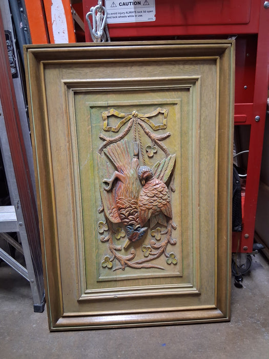 FRAMED CARVED WOOD MORT BIRDS PANEL