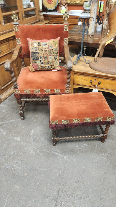 SET OF EAGLE FINIAL BARLEY TWIST ARM CHAIRS WITH OTTMANS