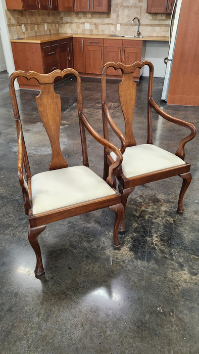 PAIR WALNUT QUEEN ANN ARM CHAIRS