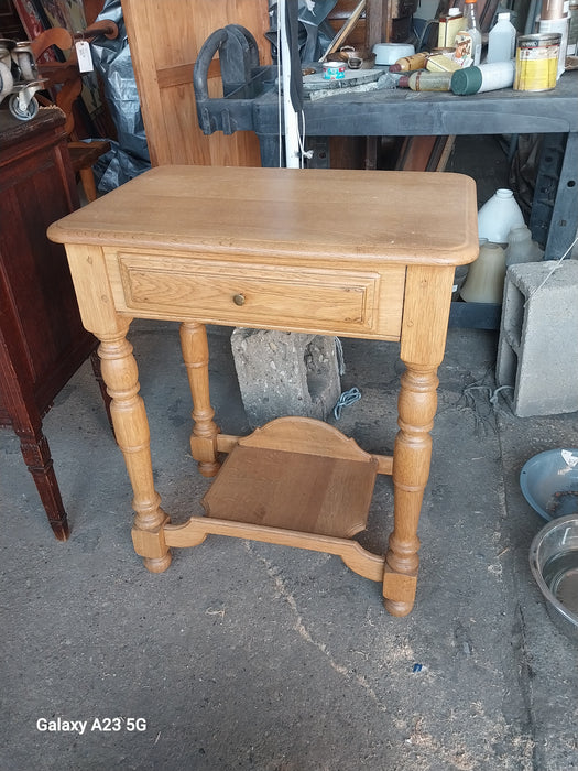 BLONDE OAK  TABLE WITH LOW SHELF
