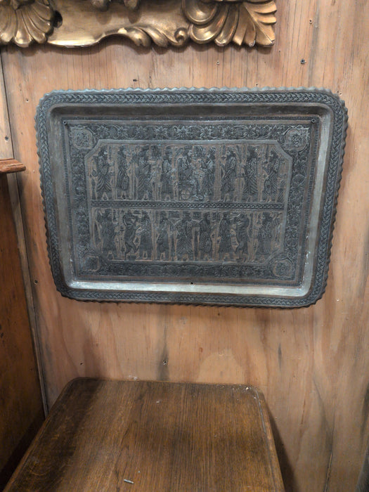 INCISED COPPER TRAY WITH KINGS - AS FOUND
