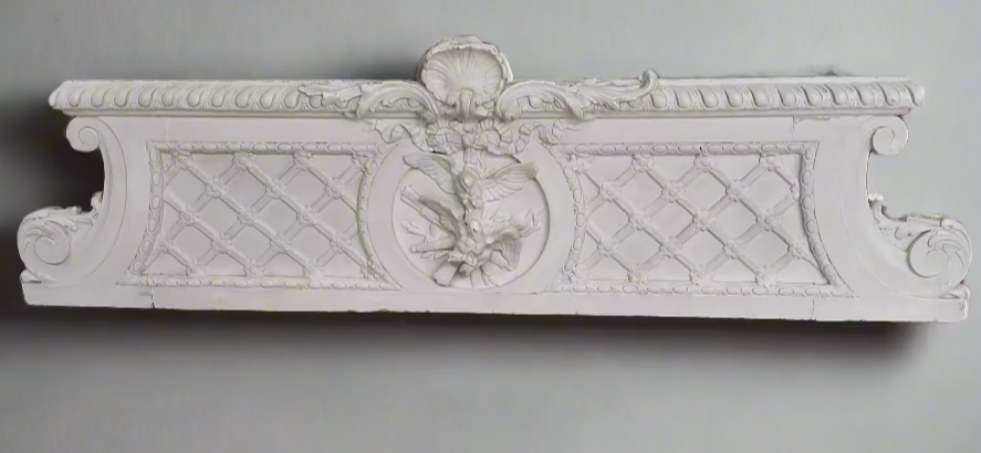 LOUIS XV PAINTED CHALK PEDIMENT WITH BIRD