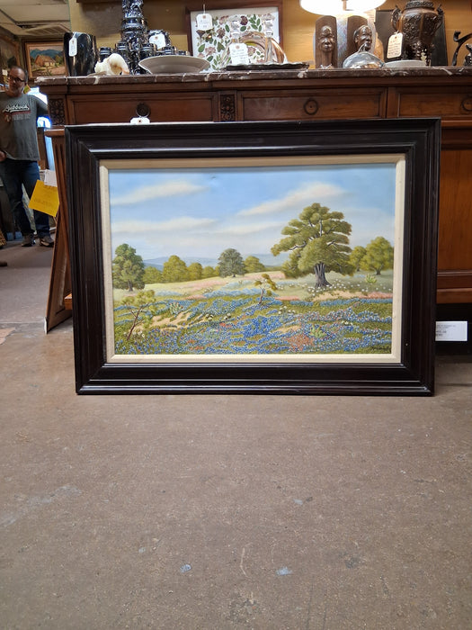 FRAMED BLUEBONNET OIL PAINTING-SIGNED