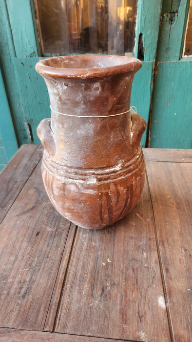 RED CLAY VASE WITH TWO HANDLES