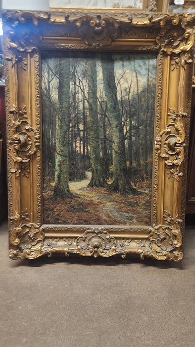 LARGE SYLVAN LANDSCAPE OIL PAINTING IN GILT FRAME