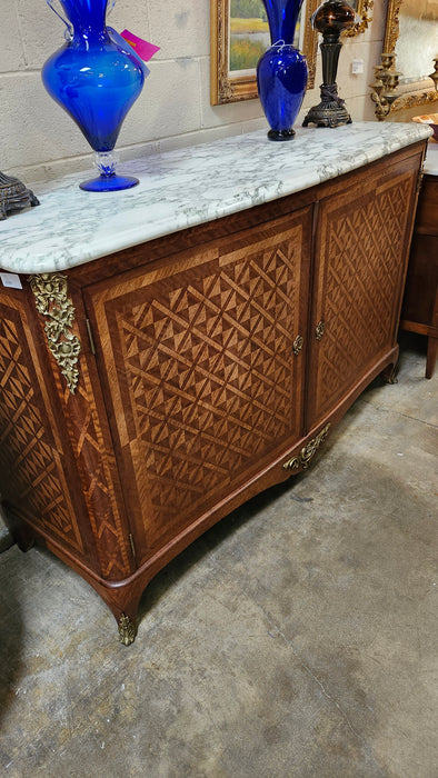 LOUIS XV MARBLE TOP 2 DRAWER SERVER WITH MARQUETRY