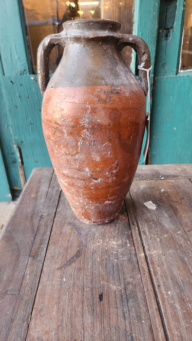 PARTIAL GLAZED TERRA COTTA VASE WITH 2 HANDLES