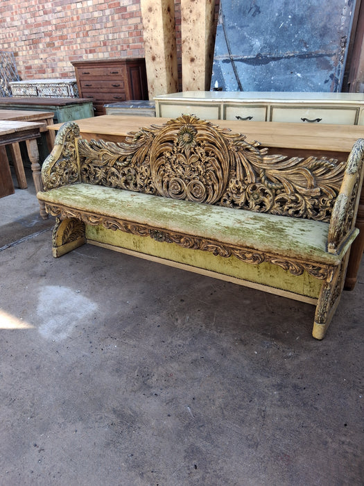 CARVED LONG ITALIAN BENCH PAINTED