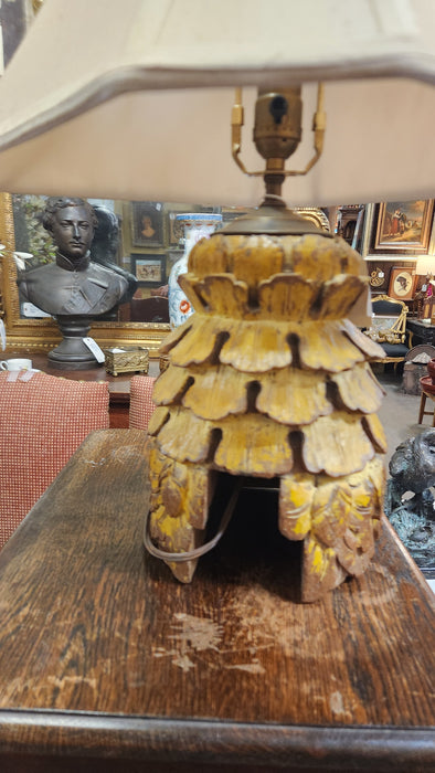 PAINTED CARVED WOOD LAMP