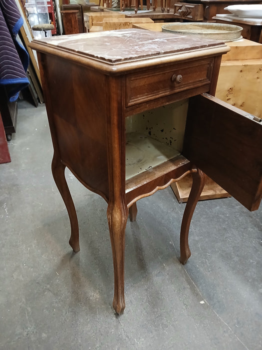 LOUIS XV  MARBLE TOP WALNUT SIDE CABINET