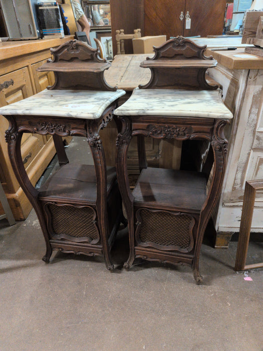 PAIR OF FRENCH MARBLE TOP NIGHT STANDS AS FOUND TOPS
