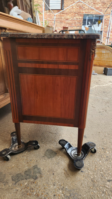 LOUIS XVI PUDDY MARBLE TOP WIDE CHEST WITH DRAWERS WITH BANDING AND PULLOUT DESK