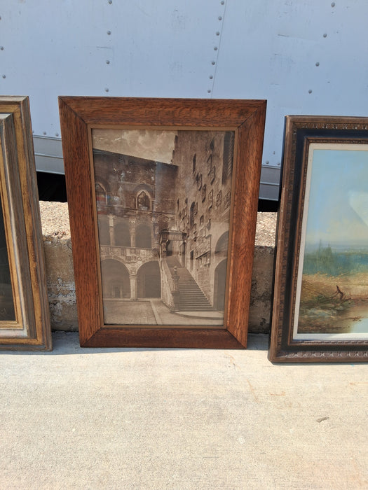 LARGE FRAMED LANDSCAPE OIL PAINTING WITH UNUSUAL LIGHTING