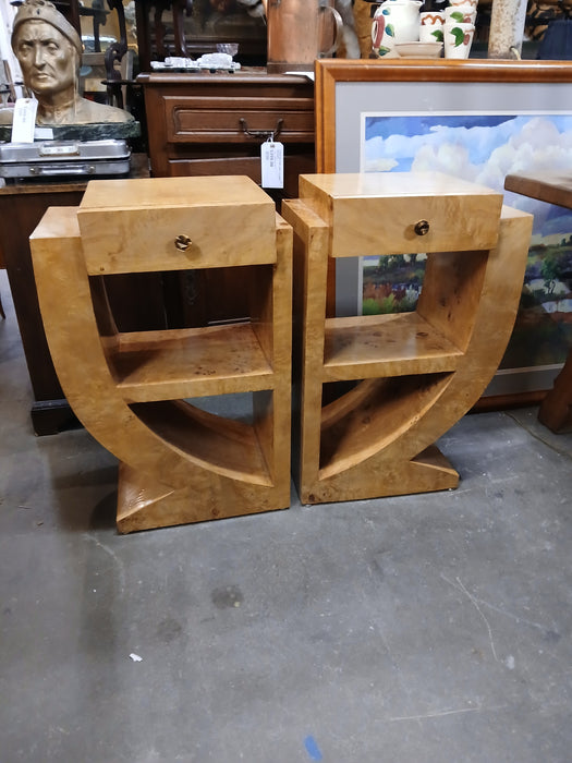 PAIR OF ART DECO BIRDSEYE MAPLE CURVED SIDE TABLES