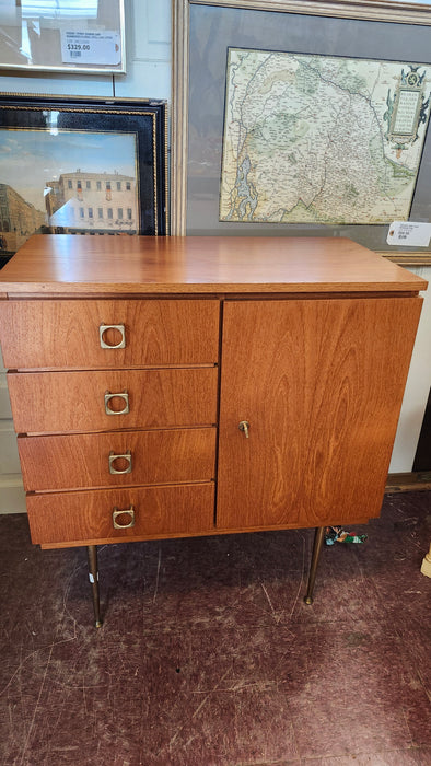 BRASS LEG TEAK MID CENTURY SMALL SIDE CABINET