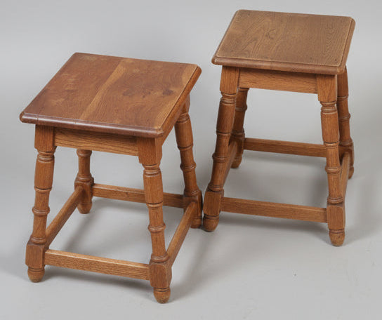 PAIR OF FLARED  LEG OAK STOOL