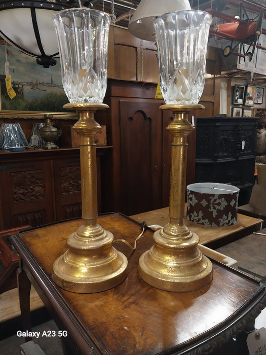 PAIR OF GILT CANDLE STICK LAMPS