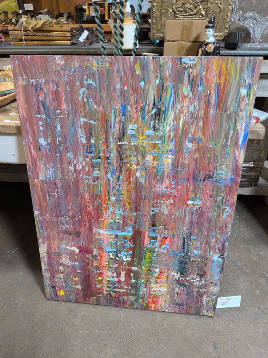 UNFRAMED ABSTRACT OIL PAINTING IN BROWNS ANS GREENS