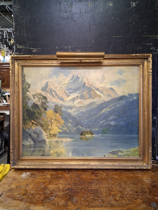 GILT FRAMED MOUNTAIN LANDSCAPE OIL PAINTING