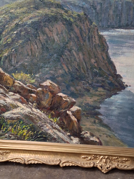 LARGE FRAMED FABULOUS LANDSCAPE OIL PAINTING WITH A RIVER