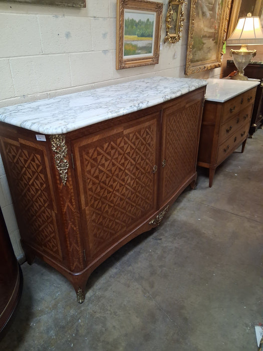 LOUIS XV MARBLE TOP 2 DRAWER SERVER WITH MARQUETRY