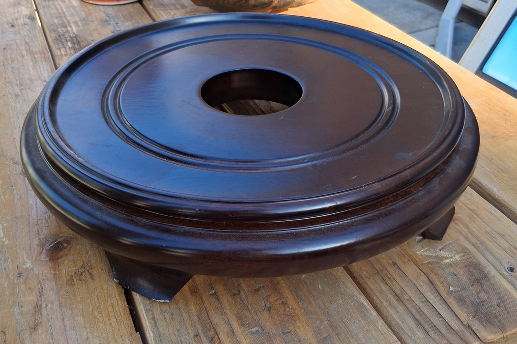 PAIR OF ROUND BLACK WOOD ASIAN BASE