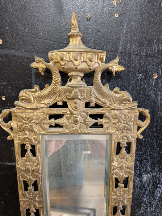 PAIR OF ORNATE MIRRORED BRASS SCONCES
