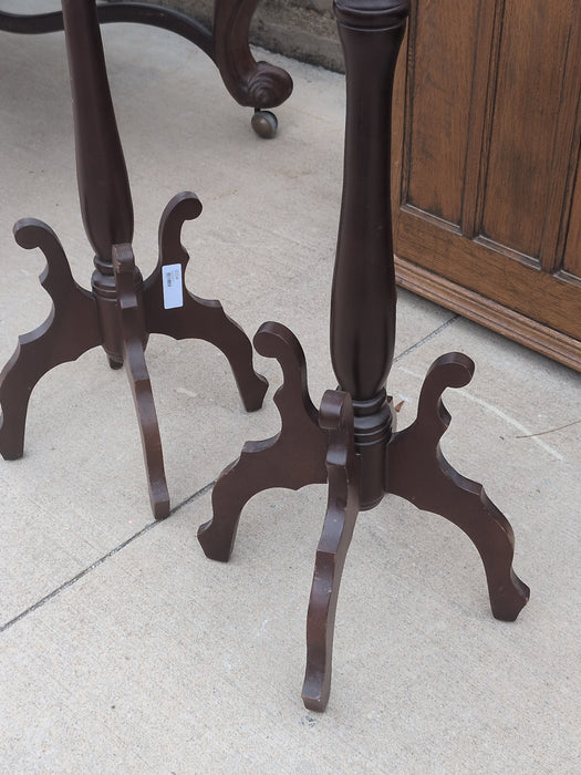 PAIR OF ROUND ITALIAN MABRLE TOP MAHOGANY STANDS