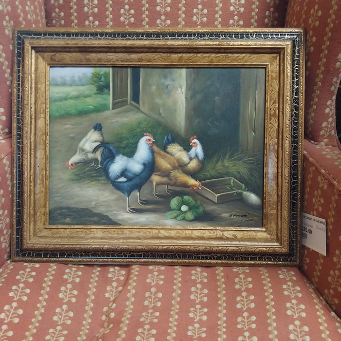 OIL ON CANVAS OF ROOSTERS