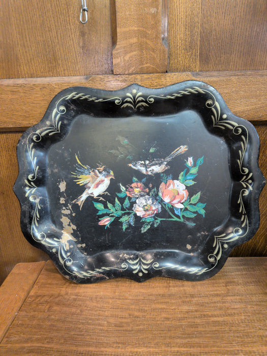 LARGE TIN TOLE FLORAL TOLE PAINTED TRAY