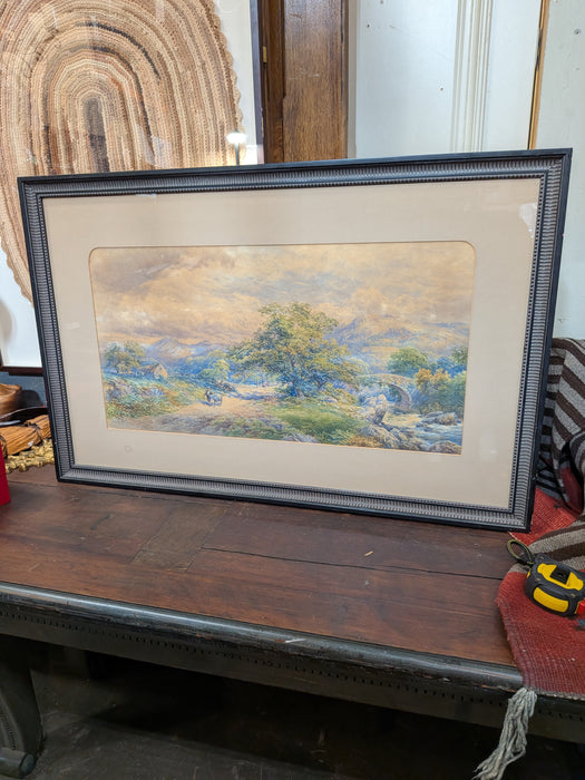 FRAMED ENGLISH LANDSCAPE WATER COLOR OF WARFE VALLEY IN DERBYSHIRE ENGLAND SIGNED JS GRISLEY 1866-FAMOUS ARTIST