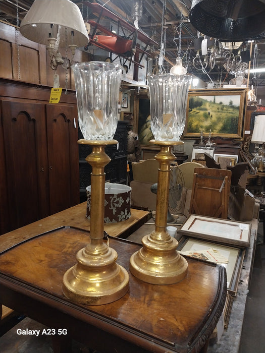 PAIR OF GILT CANDLE STICK LAMPS