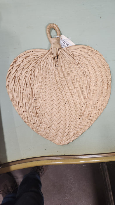 HEART SHAPED WOVEN HAND FAN - EACH