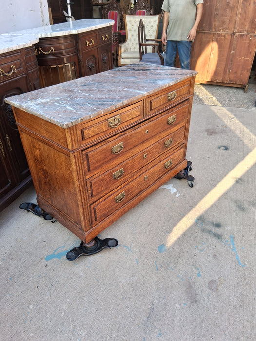 LAVANTA MARBLE TOP OAK 5 DRAWER CHEST