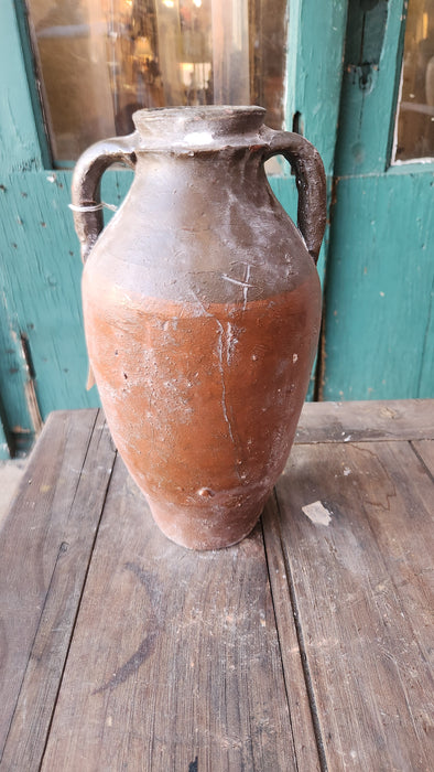 PARTIAL GLAZED TERRA COTTA VASE WITH 2 HANDLES