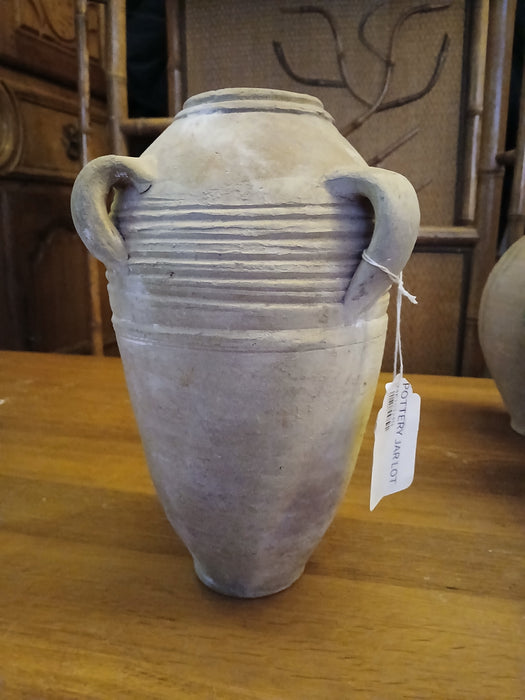 RIBBED CLAY VASE WITH HANDLES