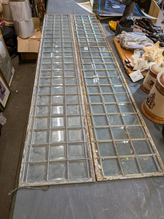 PAIR OF LEADED GLASS BEVELED SIDELIGHTS